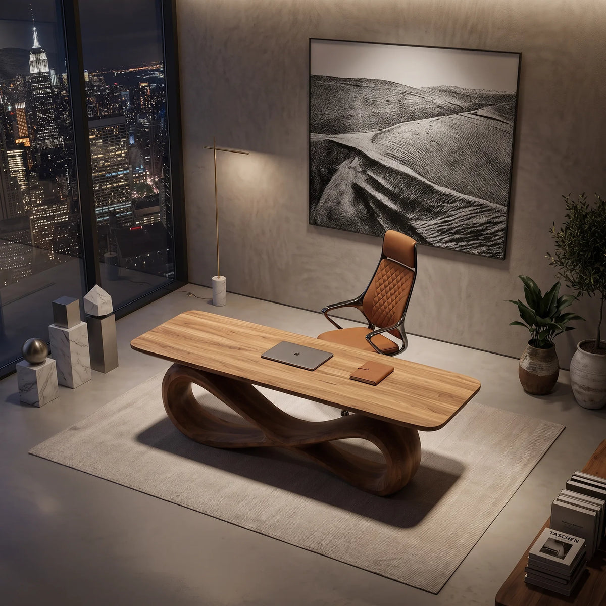 Organic Modern Office Desk With Drawers For Executive Office