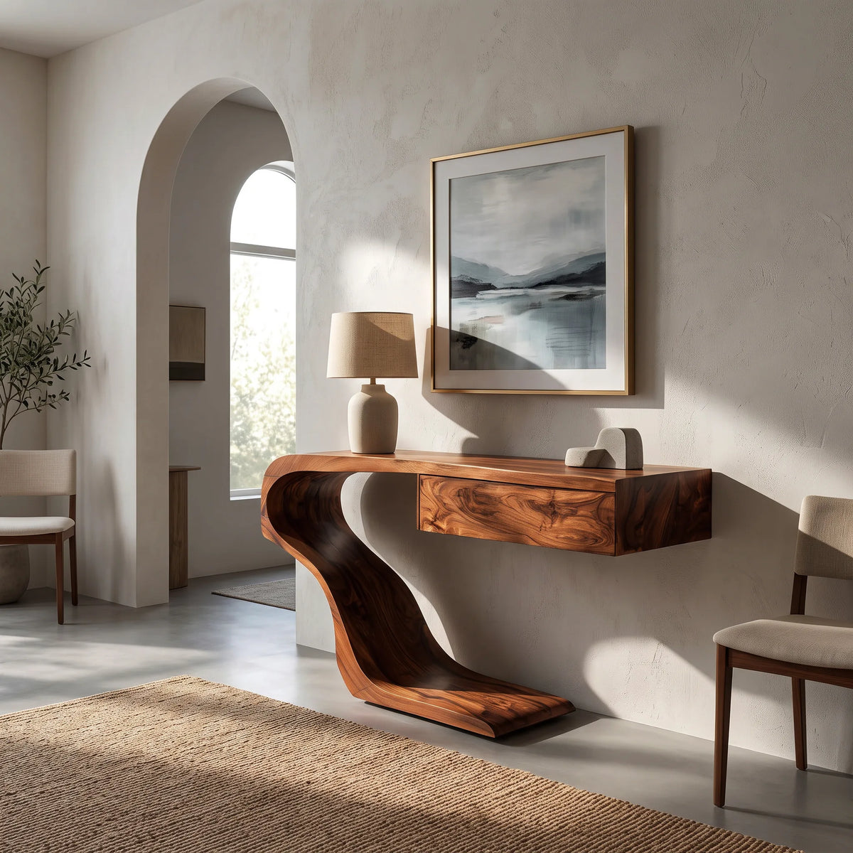Contemporary Curved Console Table With Drawer For Entryway