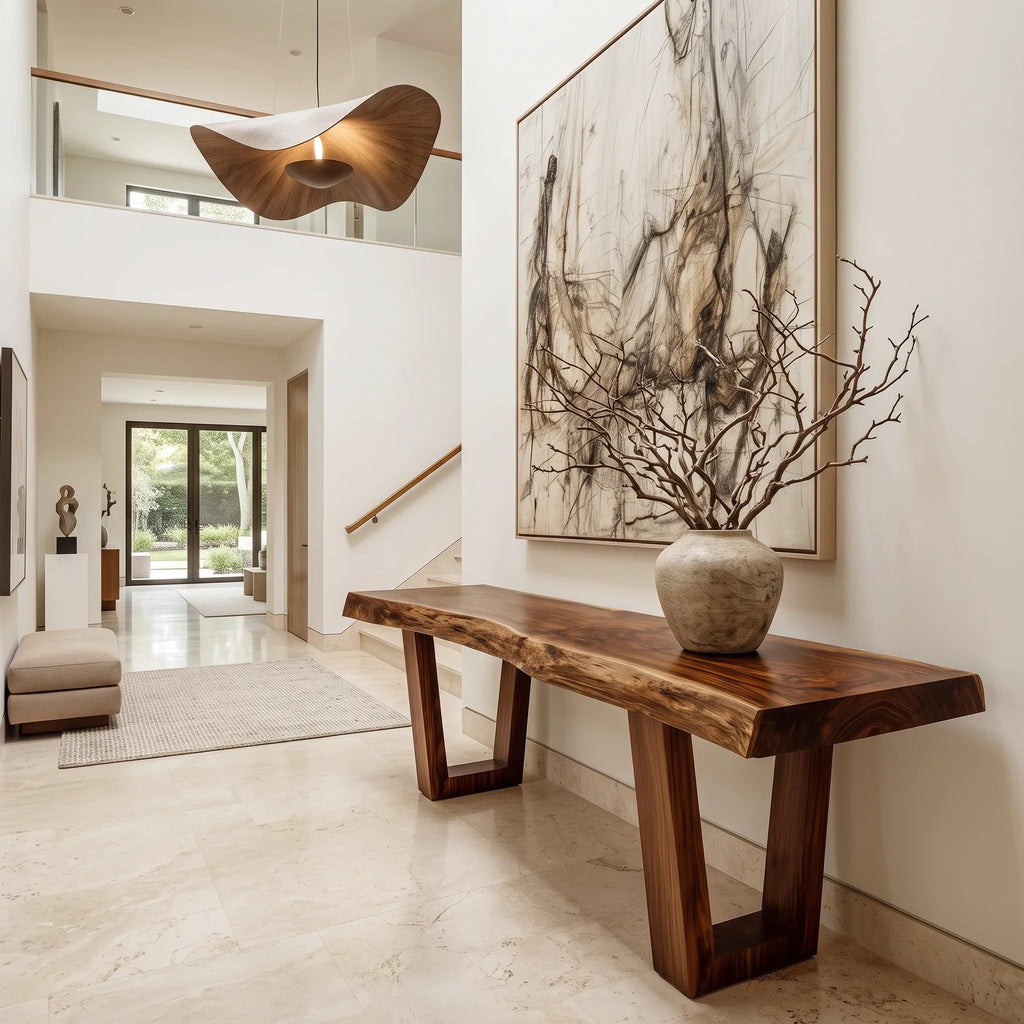 Live Edge Console Table With Geometric Legs For Hallway