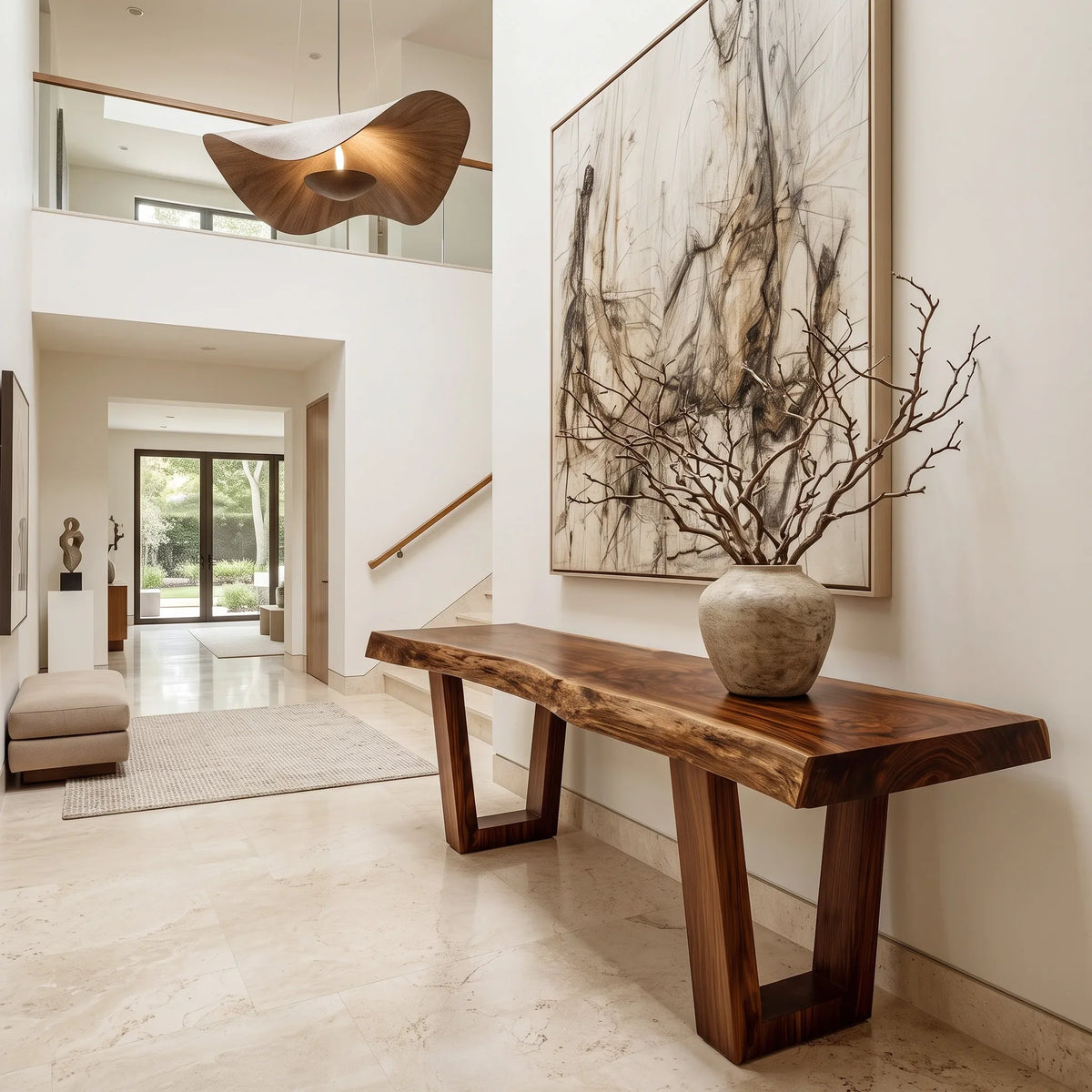 Live Edge Console Table With Geometric Legs For Hallway