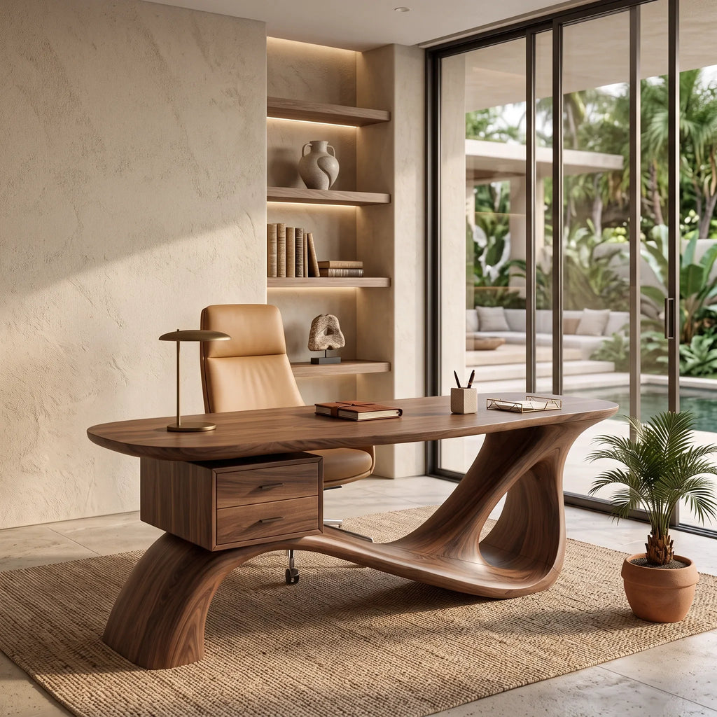 Comtemporary Executive Desk Sculptural Curved Base For Luxury Office